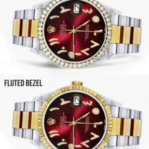 Gold & Steel Rolex Datejust Watch 16233 for Men | 36Mm | Red Black Arabic Diamond Dial | Oyster Band