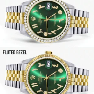 Gold & Steel Rolex Datejust Watch 16233 for Men | 36Mm | Green Arabic Diamond Dial | Jubilee Band