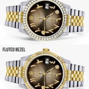 Gold & Steel Rolex Datejust Watch 16233 for Men | 36Mm | Brown Arabic Diamond Dial | Jubilee Band