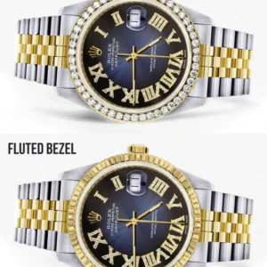 Gold & Steel Rolex Datejust Watch 16233 for Men | 36Mm | Blue Black Roman Dial | Jubilee Band