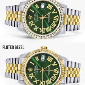 Gold & Steel Rolex Datejust Watch 16233 for Men | 36Mm | Green Roman Dial | Jubilee Band