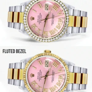 Gold & Steel Rolex Datejust Watch 16233 for Men | 36Mm | Pink Roman Dial | Oyster Band