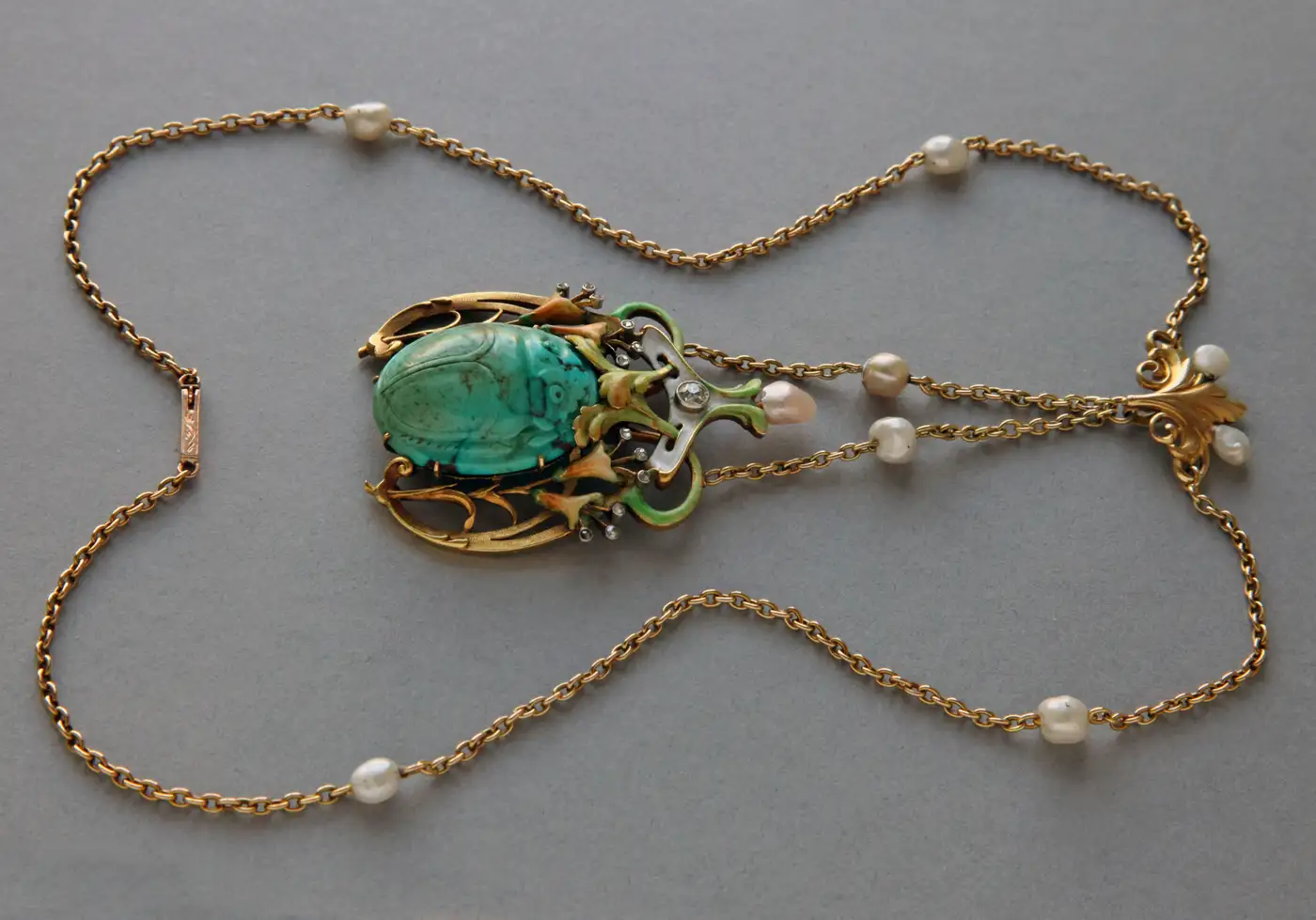 Guillemin-Freres-Fin-de-Siecle-Enamel-Turquoise-Pearl-Diamond-Gold-Necklace-2.webp