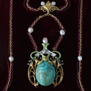 Guillemin Frères Fin de Siècle Enamel Turquoise Pearl Diamond Gold Necklace