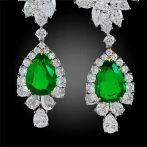 Harry Winston Emerald Diamond Cluster Platinum Pendant Earrings