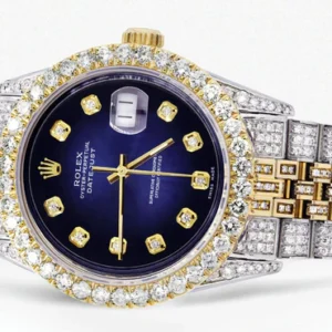 Iced Out Rolex Datejust 36 MM | Two Tone | 10 Carats of Diamonds | Blue Black Diamond Dial