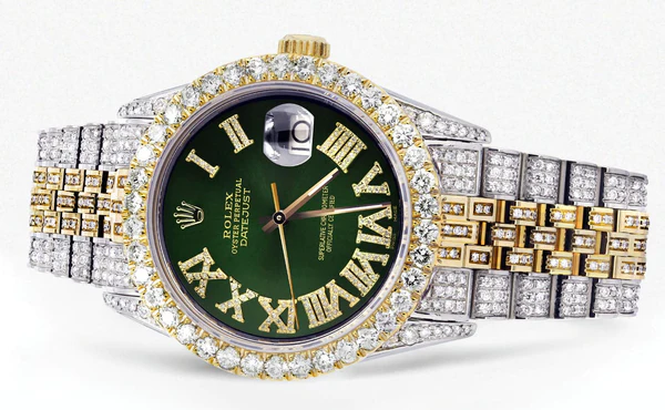 Iced-Out-Rolex-Datejust-36-MM-Two-Tone-10-Carats-of-Diamonds-Green-Roman-Diamond-Dial-2.webp