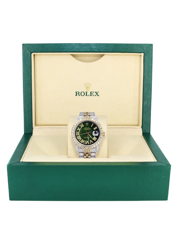 Iced-Out-Rolex-Datejust-36-MM-Two-Tone-10-Carats-of-Diamonds-Green-Roman-Diamond-Dial-6.webp