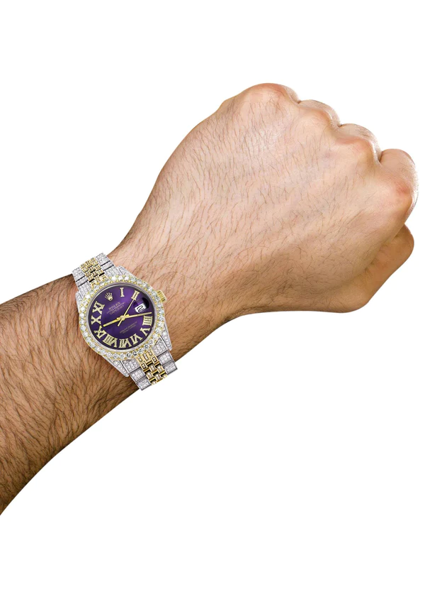 Iced-Out-Rolex-Datejust-36-MM-Two-Tone-10-Carats-of-Diamonds-Purple-Roman-Diamond-Dial-3.webp