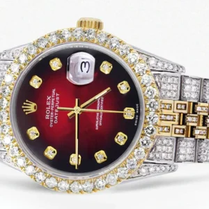 Iced Out Rolex Datejust 36 MM | Two Tone | 10 Carats of Diamonds | Red Black Diamond Dial