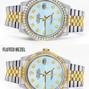 Gold Rolex Datejust Watch 16233 Two Tone for Men | 36Mm | Light Blue Dial | Jubilee Band