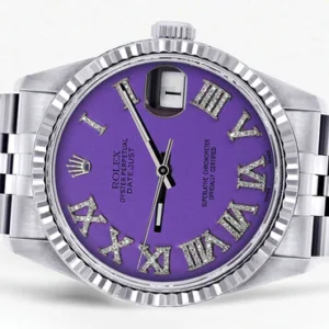 Mens Rolex Datejust Watch 16200 | Fluted Bezel | 36Mm | Purple Roman Numeral Dial | Jubilee Band