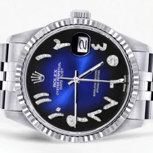 Mens Rolex Datejust Watch 16200 | Fluted Bezel | 36Mm | Blue Black Arabic Dial | Jubilee Band