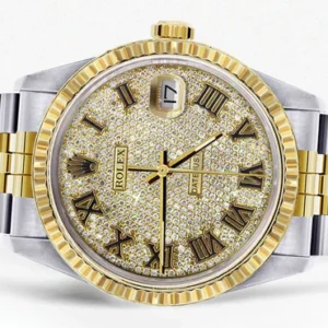 Mens Rolex Datejust Watch | 16233 | 36Mm | Diamond Gold Roman Numeral | Jubilee Band