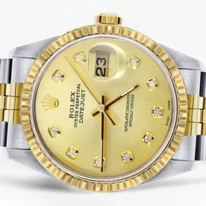 Mens Rolex Datejust Watch 16233 Two Tone | Fluted Bezel | 36Mm | Gold Dial | Jubilee Band