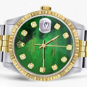 Mens Rolex Datejust Watch 16233 Two Tone | 36Mm | Green Mother of Pearl | Jubilee Band