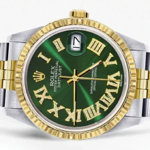 Mens Rolex Datejust Watch 16233 Two Tone | 36Mm | Green Roman Dial | Jubilee Band