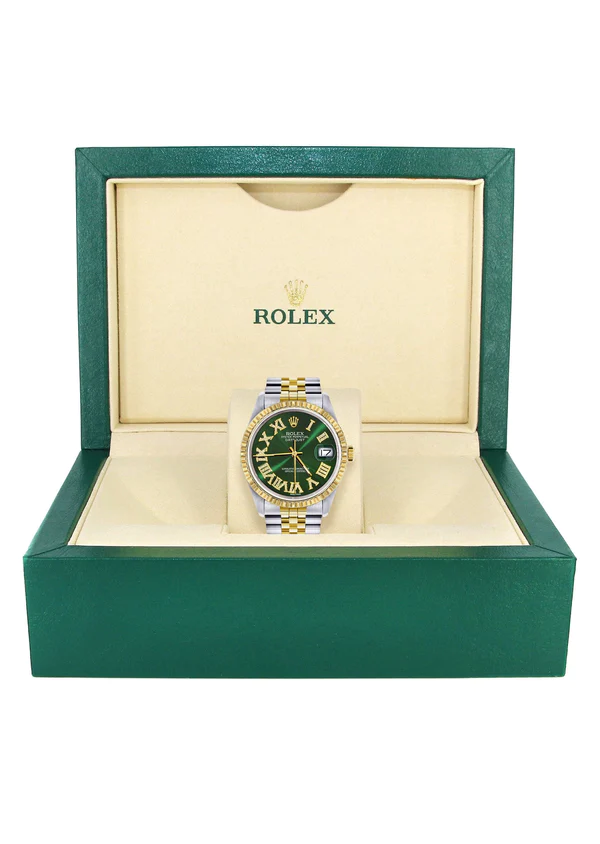 Mens-Rolex-Datejust-Watch-16233-Two-Tone-36Mm-Green-Roman-Dial-Jubilee-Band-6.webp