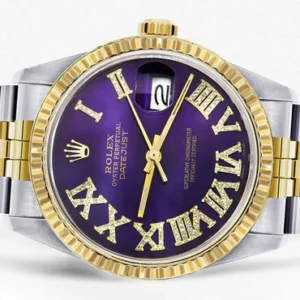 Mens Rolex Datejust Watch 16233 Two Tone | 36Mm | Purple Roman Numeral | Jubilee Band