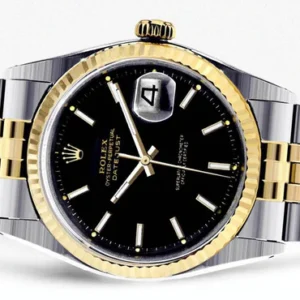 Diamond Rolex Datejust | 18K Yellow Gold and Stainless Steel | Fluted Gold Bezel | 36 MM | Black Stick Dial