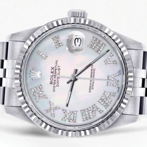 Mens Rolex Datejust Watch 16200 | Fluted Bezel | 36Mm | Mother of Pearl Roman Dial | Jubilee Band