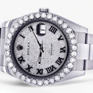 Rolex Datejust II Watch | 41 MM | Custom Diamond Pave Roman Dial | Oyster Band