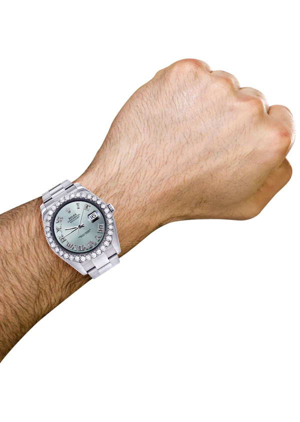 Rolex-Datejust-II-Watch-41-MM-Custom-Light-Blue-Diamond-Roman-Dial-Oyster-Band-2.webp