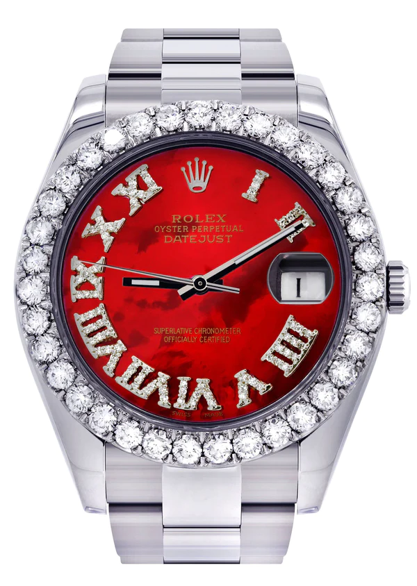 Rolex-Datejust-II-Watch-41-MM-Custom-Red-Pearl-Roman-Dial-Oyster-Band-1.webp
