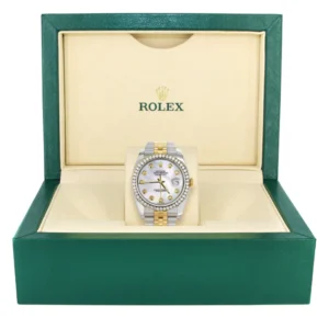 116233 | Hidden Clasp | Diamond Gold Rolex Watch For Men | 36Mm | White Mother Of Pearl | Jubilee Band