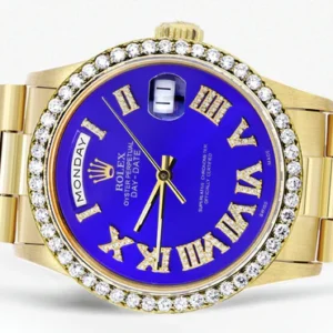 Rolex Day-Date | Presidential | Model 18238 | 18K Yellow Gold | Diamond Bezel | Light Blue Roman Diamond Dial