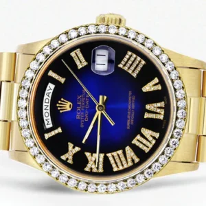 Rolex Day-Date | Presidential | Model 18238 | 18K Yellow Gold | Diamond Bezel | Blue Diamond Roman Numeral