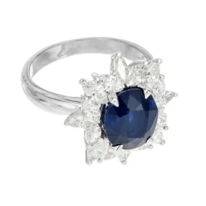 Sapphire Diamond Halo Platinum Engagement Ring GIA Certified 3.93 Carat