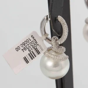 South Sea Pearl Diamond Drop Earrings 1.55 Carats 18K White Gold