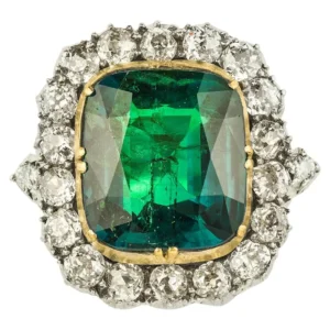 Victorian Colombian Emerald and Diamond Cluster Ring