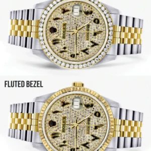 Womens Diamond Gold Rolex Watch 16233 | 36Mm | Black Arabic Full Diamond Dial | Jubilee Band