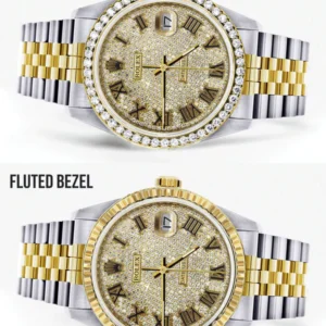 Womens Gold Rolex Watch 16233 | 36MM | Full Diamond Roman Dial | Jubilee Band