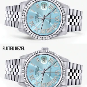 Womens Rolex Datejust Watch 16200 | 36Mm | Light Blue Roman Numeral Dial | Jubilee Band