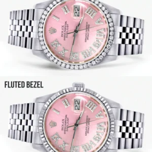 Womens Rolex Datejust Watch 16200 | 36Mm | Light Pink Roman Numeral Dial | Jubilee Band