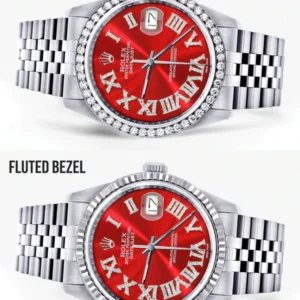 Womens Rolex Datejust Watch 16200 | 36Mm | Red Roman Numeral Dial | Jubilee Band