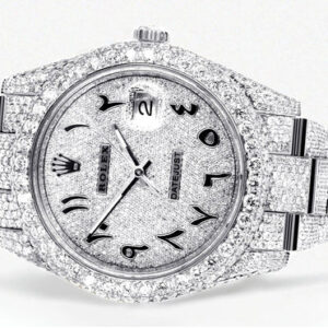 Diamond Iced Out Rolex Datejust 41 | 25 Carats Of Diamonds | Custom Arabic Diamond Dial | Two Row | Oyster Band