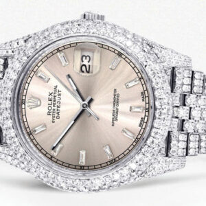 Diamond Iced Out Rolex Datejust 41 | 25 Carats Of Diamonds | Dawn Pink Diamond Dial | Two Row | Jubilee Band