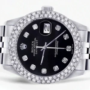 Mens Rolex Datejust Watch 16200 | 36Mm | Black Dial | Two Row 4.25 Carat Bezel | Jubilee Band