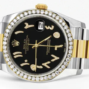 116233 | Gold & Steel Rolex Datejust Watch | 36Mm | Black Arabic Diamond Dial | Oyster Band