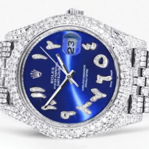 Diamond Iced Out Rolex Datejust 41 | 25 Carats Of Diamonds | Custom Blue Arabic Numeral Diamond Dial | Two Row | Jubilee Band