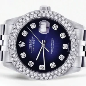 Mens Rolex Datejust Watch 16200 | 36Mm | Blue Black Dial | Two Row 4.25 Carat Bezel | Jubilee Band