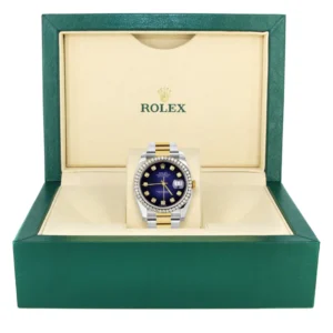 116233 | Diamond Gold Rolex Watch For Men | 36Mm | Blue Black Dial | Oyster Band