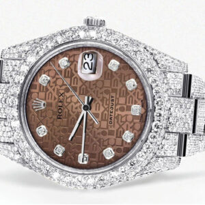 Diamond Iced Out Rolex Datejust 41 | 25 Carats Of Diamonds | Custom Chocolate Jubilee Diamond Dial | Two Row | Oyster Band