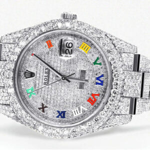 Diamond Iced Out Rolex Datejust 41 | 25 Carats Of Diamonds | Custom Color Roman Dial | Two Row | Oyster Band