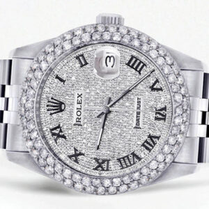 Mens Rolex Datejust Watch 16200 | 36Mm | Full Diamond Roman Numeral Dial | Two Row 4.25 Carat Bezel | Jubilee Band