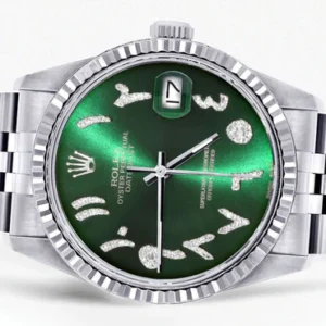 Mens Rolex Datejust Watch 16200 | Fluted Bezel | 36Mm | Green Arabic Dial | Jubilee Band